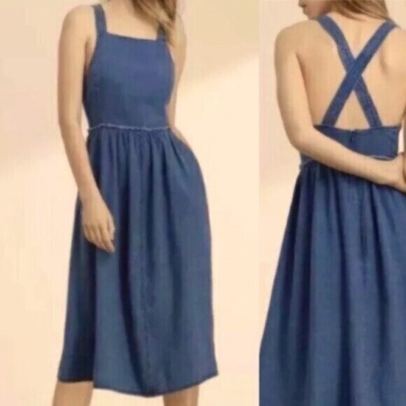 aritzia Dresses & Skirts - Aritzia  * Wilfred Midi  Pinafore Linen Dress   Blue Moroccan EUC